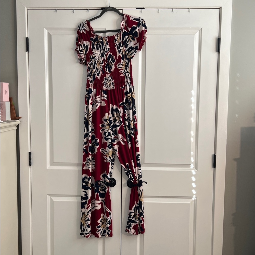 Floral Jumpsuit in Burgundy and Black